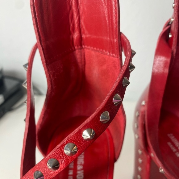 ZADIG & VOLTAIRE May Spikes Red Leather Heel Sandals - Picture 15 of 16